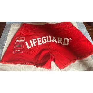 LIFEGUARD Officially Licensed Unisex Denim Shorts Red M (8-10) 100 % Cotton